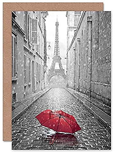Fine Art Prints CPDT0150 Eiffel Tower In Paris Red Umbrella Greeting Card With Envelope Inside Premium Quality
