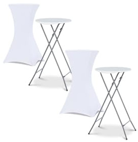 IDMarket – Lote de 2 mesas Altas 105 cm Plegables + 2 Fundas Blancas