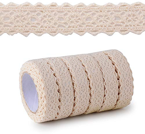 6 Rollen Spitzenband Vintage Deko Spitze Bordüre Dekoband Selbstklebend Spitzenborte Stoffband Bänder für Basteln Hochzeit Verzierung der Geschenke DIY Handwerk