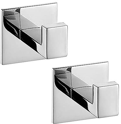 Celbom 2Piezas Ganchos Adhesivos Para Pared Acero Inoxidable Gancho Para Toallas de Baño Para Baño y Cocina Sin Agujeros Cuadrado Cromo