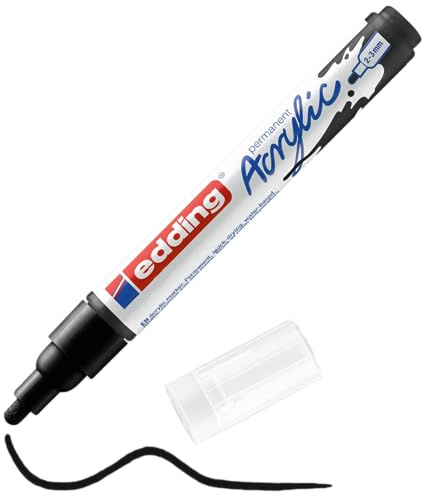 edding 5100 acrylic marker medium - trafiksvart - 1 waterproof acrylic paint marker - round tip 2-3mm - acrylic paint pens for drawing on canvas, art paper and wood - acrylic markers for pebbles