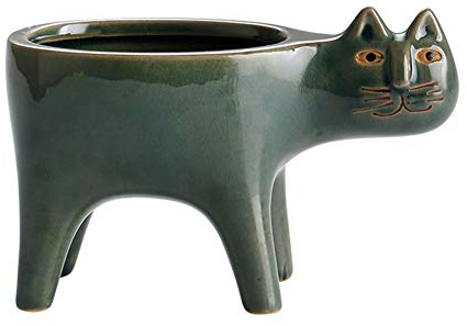 Apofly Katze Blumentopf, Keramik Pflanzer Tierform Saftige Topf Kleinen Blumentöpfe Nette Übertöpfe Deko Blume Container Grün Garten Home Dekorative (9x15 cm)