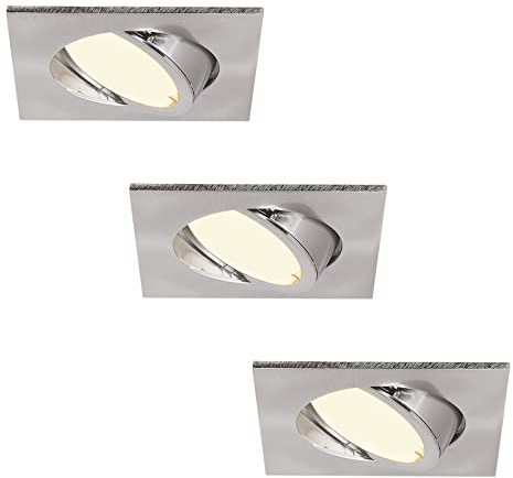 HCFEI 3er set LED Einbaustrahler eckig dimmbar matt-chrom schwenkbar 5W flach 230V Einbau-Spot Strahler Einbauspot 68mm Bohrloch, 120°Abstrahlwinkel (Warmweiß)