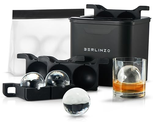 Berlinzo Molde de hielo transparente de para cubitos grandes de 2.1 pulgadas, 4 cuadrados para whisky y cócteles, fácil de quitar