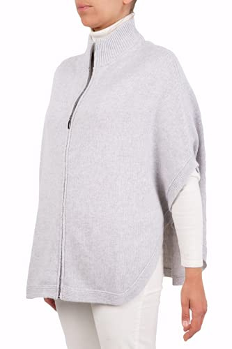 Kashmir Blandad Dragkedja Poncho Dubbel Strand Kvinnor Tillverkad i Italien Merinoull Kashmir Dragkedja Svart Beige Vit Blå Grå Stickad Kappa Sjal En Storlek, Pärlgrå, one size