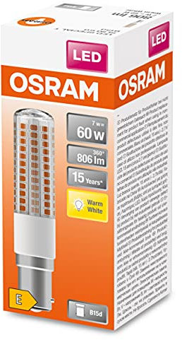 OSRAM LED Star Special T SLIM, schlanke LED Spezial Lampe, B15d Sockel, Warmweiß (2700K), Ersatz für herkömmliche 60W-Leuchtmittel, 4 Stück (1er Pack)