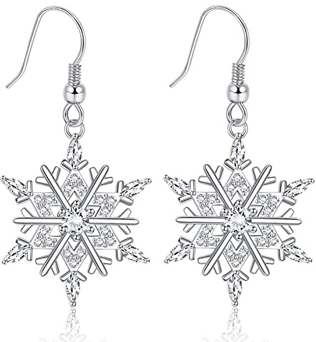 Adramata Ohrringe Weihnachten Silber 925 Schneeflocken Hängend mit 3A Zirkonia Weihnachtsschmuck Damen Silber Ohrringe Weihnachten für Mädchen Frauen, mit Geschenkbox