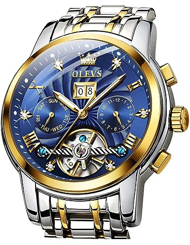 OLEVS Skeleton Watches for Men Luxury Diamond Wristwatch Automatic Mechanical Self Winding Luminous Waterproof