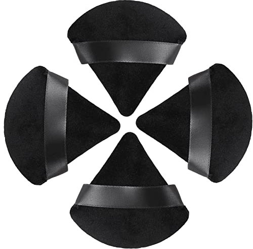 HEYMKGO Powder Puff, 4pcs Triangle Powder Puffs for Pressed Powder, Velvet Setting Makeup Puff Powder Sponge with Strap, Reusable Wet Dry Dual-use Face Make Up Cosmetics Cleansing Beauty Make-up Puff
