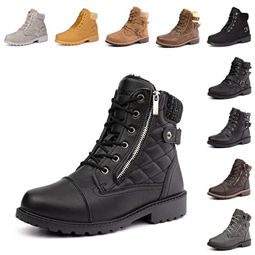 Stivaletti Donna Invernali Stivali Scarpe Neve Bassi con Pelliccia Scarponcini Comode Stringati 2 Nero EU 39