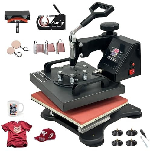SDKEHUI Hitzepresse Heißpresse Maschine 30x25cm 8IN1 Heat Press Machine Transferpresse 360 Grad Drehung Mulitifunktional Textilpresse für T-Shirts Becher Platten Kappe