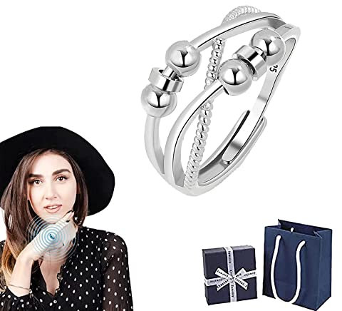Camic JANSIO Threanic Triple-Spin Ring,Threanic Triple-Spin Ring,JANSIO Threanic Triple-Spin Ring - Gold Fidget Spinner Ring,to My Daughter Anti Anxiety Adjustable Ring (Silver-E)