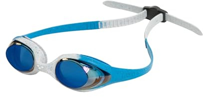 ARENA Unisex Youth Spider Junior Swim Goggles Girls and Boys Ages 6 to 12 Anti-Fog Mirror Lens Easy to Adjust Strap No Leak, Blue/Gray/Blue