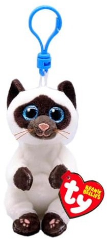 TY Beanie Bellies Clips Bague Porte-clés en Peluche, Miso Le Chaton avec Les Yeux Bleus Scintillants, Les Animaux en Peluche avec Le Ventre Doux 12 cm T43106