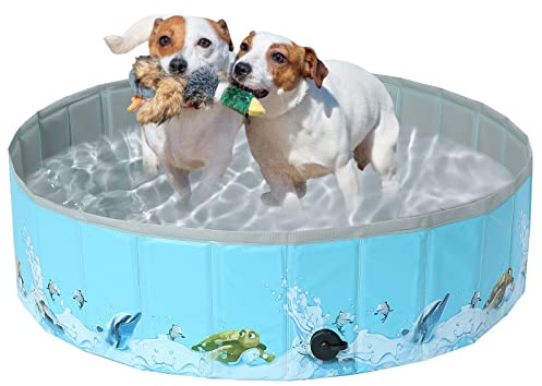 COMSLE Hundepool fur Große Kleine Hunde,80/120/ 160CM Faltbar Hunde Planschbecken, Tragbar & Eco-Friendly PVC Hunde Pool, Ozean