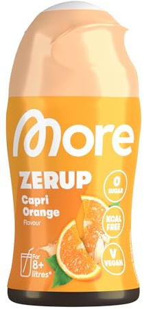 MORE Zerup, Capri Orange, 65 ml,für bis zu 8 l Fertiggetränk | Zuckerfreier Sirup mit u.a. echten Fruchtextrakten, vegan, zero Kalorien - made in Germany