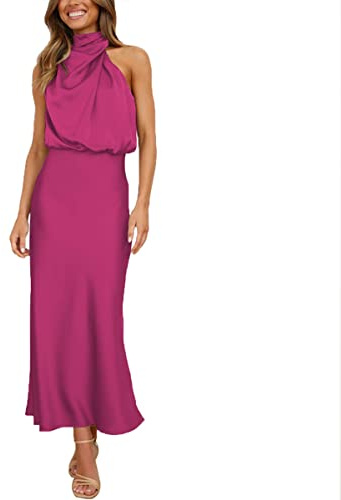 Daysskk Robe de Soirée Femme Longue Satin Robe Elégante Femme pour Cérémonie Cocktail Mariage