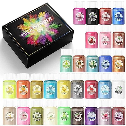 Ulalaza 24 Stück Leuchtpigmentpulver, Glimmerpulver, Perlglanz-Farbflocken, Epoxidharz, Leuchtpulver für Schleim,Farbstoff für DIY Nail Art Rocks und Mottoparty, Original-Set