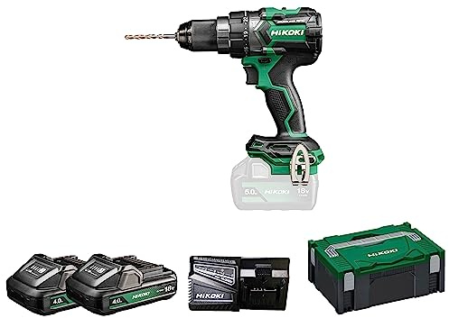 HIKOKI Akku Schlagbohrschrauber DV18DCWHZ, 13mm Metall-Schnellspannbohrfutter (18V, 2x 4,0Ah Li-ion Akku, Max. Festdrehmoment hart: 140 Nm, Brushless, Zubehör: im HSCII Koffer)