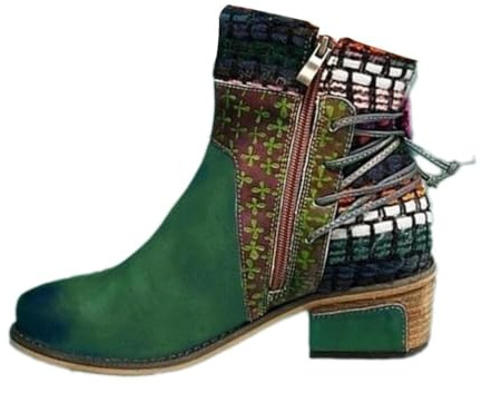 ticticlily Femme Bottines Automne Hiver Rétro Casual Bottines Bottes à Bout Rond à Talons Bas Bottes Basses Fashion Bottes d'équitation