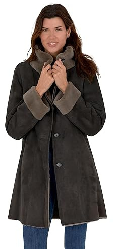 DANKO 17018 Lammfellmantel Damen 100% spanischen Merino. Hohe Qualität. (DE/NL/SE/PL, Numerisch, 36, Regular, Regular, Grey)