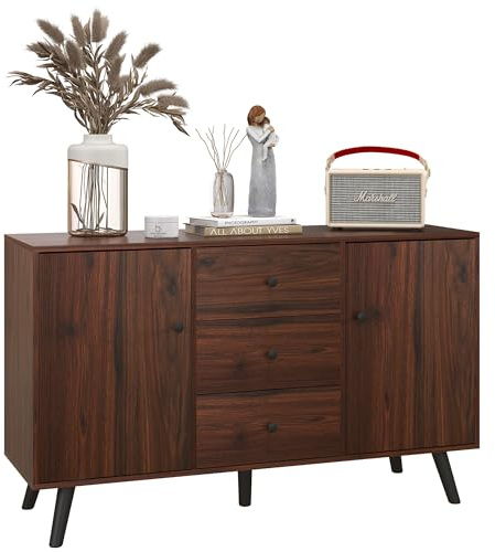 HOMCOM Credenza Moderna con 2 Armadietti e 3 Cassetti, Marrone e Nero