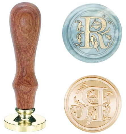 Poemluve sigillstämpel med bokstäver AZ 25 mm vintage vaxsigill stämpelset med trähandtag för gåvor, förpackning, gratulationskort, inbjudningar, gör-det-själv (bokstav R)