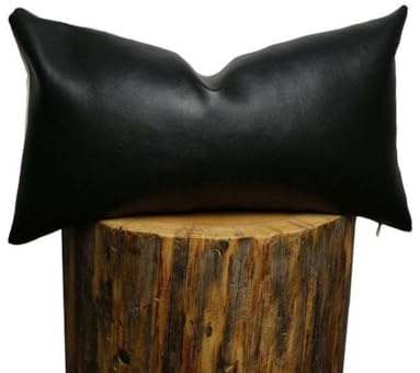 Wisafory 1 funda de cojín de piel sintética, cuadrada, decorativa, de aspecto de piel, monocolor, suave, 30 x 50 cm, color negro