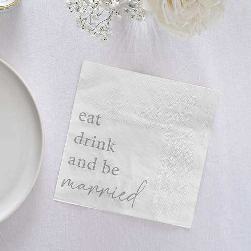 Ginger Ray „Eat, Drink and Be Married“, weiße Papierservietten, Hochzeitsgeschirr, 16 Stück
