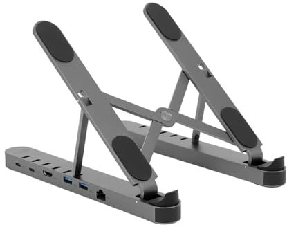 Monoprice 6-in-1 Portable Folding Laptop Stand and USB-C Docking Station with 4K HDMI, Gigabit Ethernet, with Adjustable Angles, RJ45 Gigabit Ethernet, Multi-Port Hub