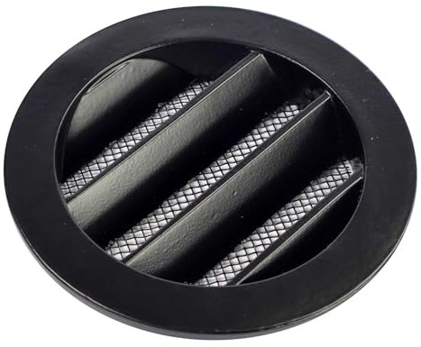 Rejilla de Ventilación Exterior de Aluminio para Extractor de baño, Cocina, Garaje, Pared | Rejilla Redonda con mosquitera metálica, Color Resistente a Rayos UV (Negro, 80mm)
