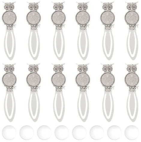 HOBBIESAY 12 Lesezeichen Set In Eulenformmit Tiermotiv Lesezeichen Cabochon Aus Legierung Lesezeichen Einstellungen In Antiksilbermit Runder Ablage Und Passend Zur Lesezeichenherstellung