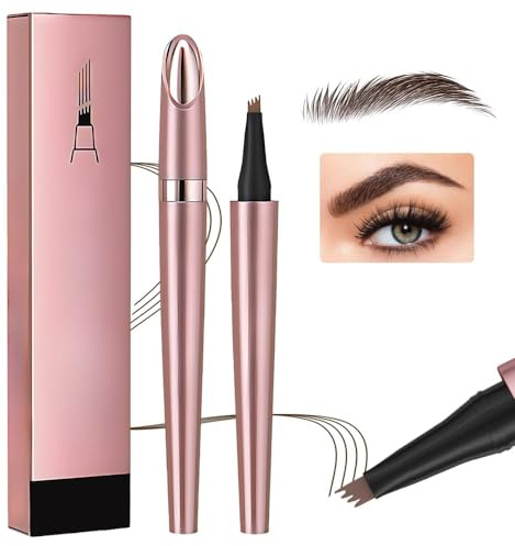 Magischer Augenbrauenstift – 2024 neuer wasserdichter 3D-Microblading-Augenbrauenstift-Konturstift – natürlicher, langlebiger Microblading-Augenbrauenstift mit 4 Spitzen (Dunkelbraun)