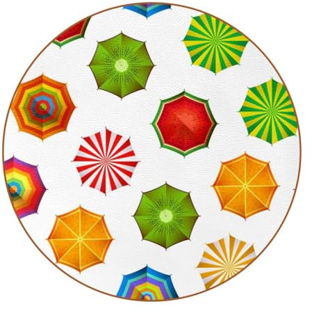 Round Drinks Coaster Set, Summer Beach Umbrellas Pattern Coasters for Drinks for Housewarming Apartment Kitchen Bar Decor, Suitable For Wooden Table, Set of 6