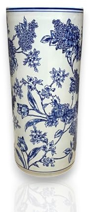 AcaciaHome Durable Ceramic Round Umbrella stand–Perfect Holder for Home, Office, & Entryway - Adds a Sophisticated Touch to Living Spaces for Canes, & Walking Sticks (Round White & Blue)