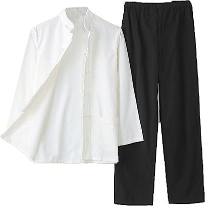 Chinesische Kleidung Tang-Anzug aus reiner Baumwolle, bequemer Kampfsportanzug for Herren, traditionelle Kleidung, atmungsaktive Kung-Fu-Uniformen, Tai-Chi-Kleidung, langärmliges Hemd und Hose(Black,M