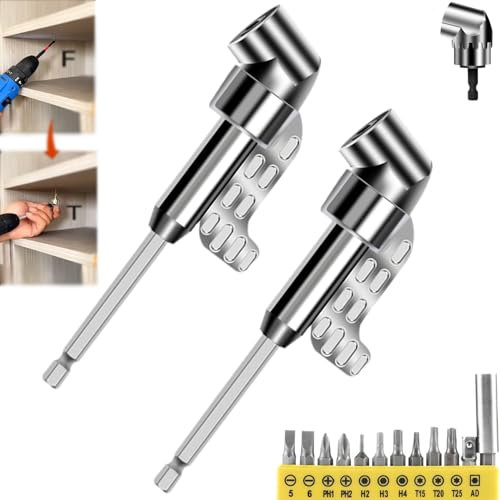 105 Degree Right Angle Drill Adapter, New Right Angle Head Drill Driver Extension Bit Power Screwdriver Socket Adapter, 1/4 Hex Shank Driver Angle Drill Attachment for Household Work (2 Long)