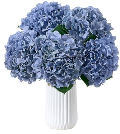 IUKnot 8Pcs Dusty Blue Fake Flowers Silk Hydrangea Artificial Flowers Bouquets Faux Hydrangea Stems for Home Table Centerpieces Wedding Party Decoration