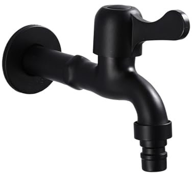 WOTZOV Schwarzer Waschmaschinenhahn, Mopp-Poolhahn, Edelstahl, an der Wand montiert, einzelner Kaltwasserhahn für den Außenbereich, Garten,4