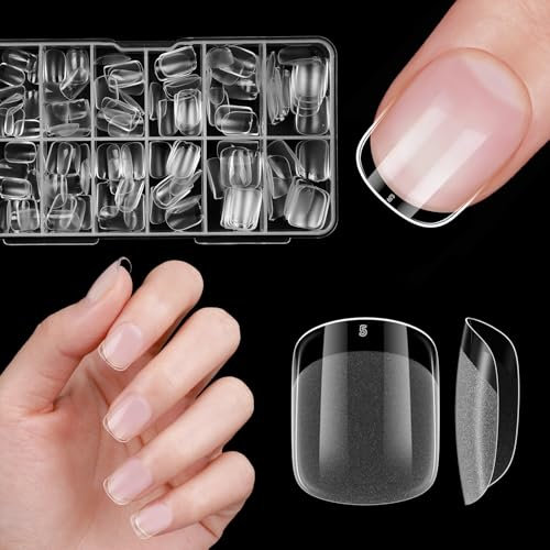 Venares Lot de 120 faux ongles ultra courts, carrés, en gel doux, pour ongles en gel, 15 tailles, couverture complète pour extensions d'ongles