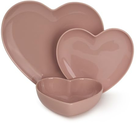 Nuvole di stoffa Servizio piatti 6 posti, set 18 piatti a cuore in porcellana rosa Bunny Shabby Chic 27,5/19,8/16.9 cm