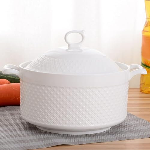 Ceramic Pot with Lid, double eared ceramic large clay pot, Soup Tureen with Lid Made of High-2400ML