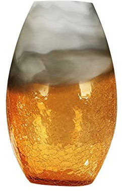 Jarrón de flores Jarrón de cristal ámbar de lujo moderno, insertador de flores con grietas de hielo, sala de estar, porche, mesa de té, decoración de Hotel y Villa Jarrón decorativo(Pequeño)