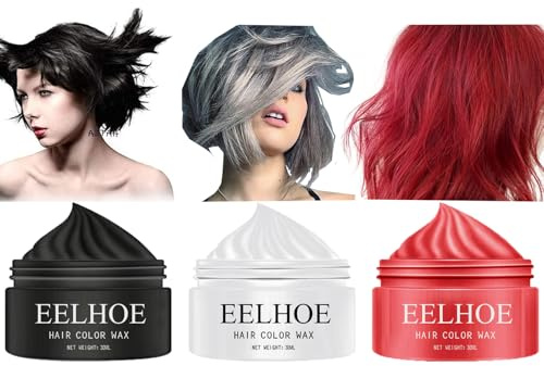 Temporäres Haarfarben-Wachs-Set, Gireatick Einmalige Temporäre Modellierung Schwarz Weiß Rot Farbe Haarfärbewachs, Leicht Waschbar für Männer, Frauen, Kinder, Party, Cosplay, Maskerade, Nachtclub