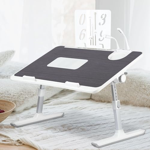 Betttisch für Laptop, faltbar, höhenverstellbar und Winkel, Tablett mit Schublade + PC-Kühler, für Sofa/Boden/Bett, 60 x 40 x 26-39 cm (schwarz)