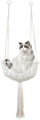 Hamaca para gatos, cama bohemia para gatos, cama de descanso de macramé, cama bohemia para gatos colgante con kit para colgar, decoración del hogar, juego de columpio de techo