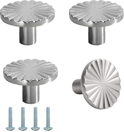 4 Stück Schrankknöpfe, Runder Einlochiger Griff, Silber Schubladen Knöpfe, Schrankknöpfe Mit Schrauben, Zinklegierung Möbelknöpfe, Silber Schrankknöpfem, Für Küchen, Schublade, Kommoden, Truhen