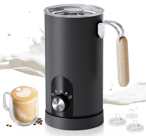 LiveGo Milk Frother Electric 5 in 1 - Automatic Milk Frother Handheld 350ml Large Capacity, Automatic Hot and Cold Foam Maker and Milk Warmer for Coffee, Latte, Cappuccino, Hot Chocolate (Black)