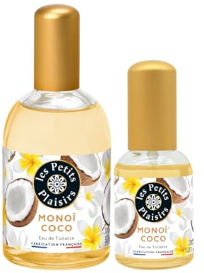 Les Petits Plaisirs - Lot Eau de Toilette Monoï Coco 110ml + 30ml, Solaire, onctueux et envoûtant, Eau de toilette femme, coffret cadeau, Made in France, 110ml, 30ml