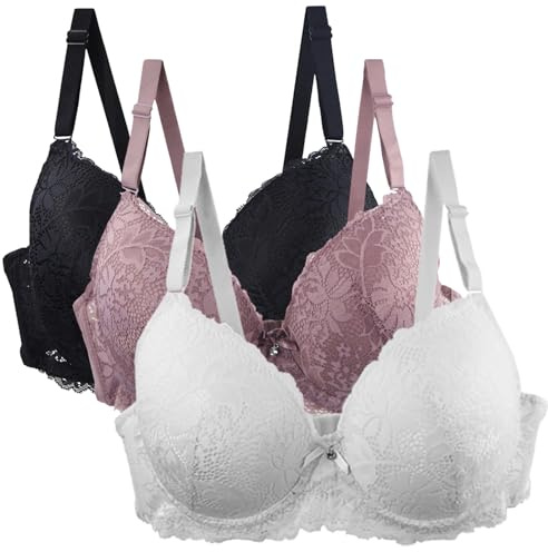 Lot De 3 Soutiens-Gorge avec Armatures Grande Taille Push-Up Dentelle Femme Confort Sexy Classique Bretelles Réglables Lingerie pour Sport Et Quotidien